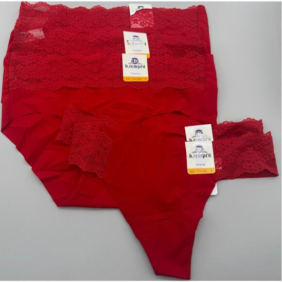 B.Tempt'd by Wacoal Panties Small Red Cheeky High Waist Thong Lace Lot of 5 - Picture 1 of 6